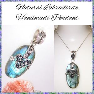 Natural Glowing Labradorite Huge Handmade Pendant